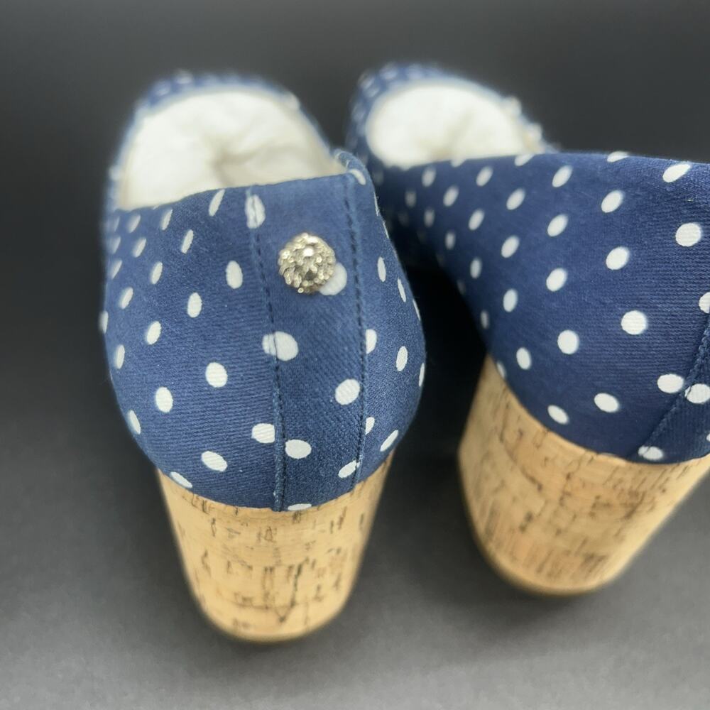 New Anne Klein Womens 8.5M Blue White Polka Dot Peep-Toe Cork Block Heels Megan2 - Picture 5 of 9